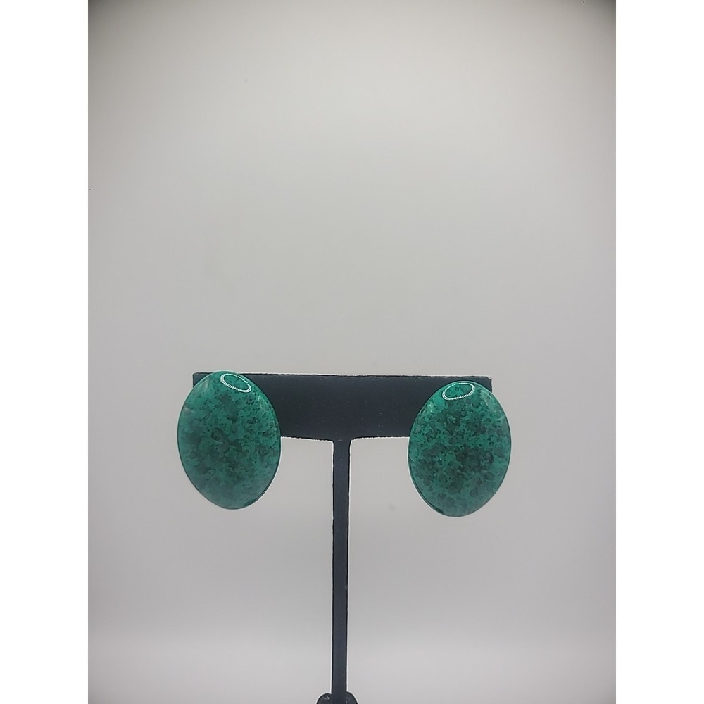 Vintage Earrings Pierced Stud Green Black Oval Jewelry Costume